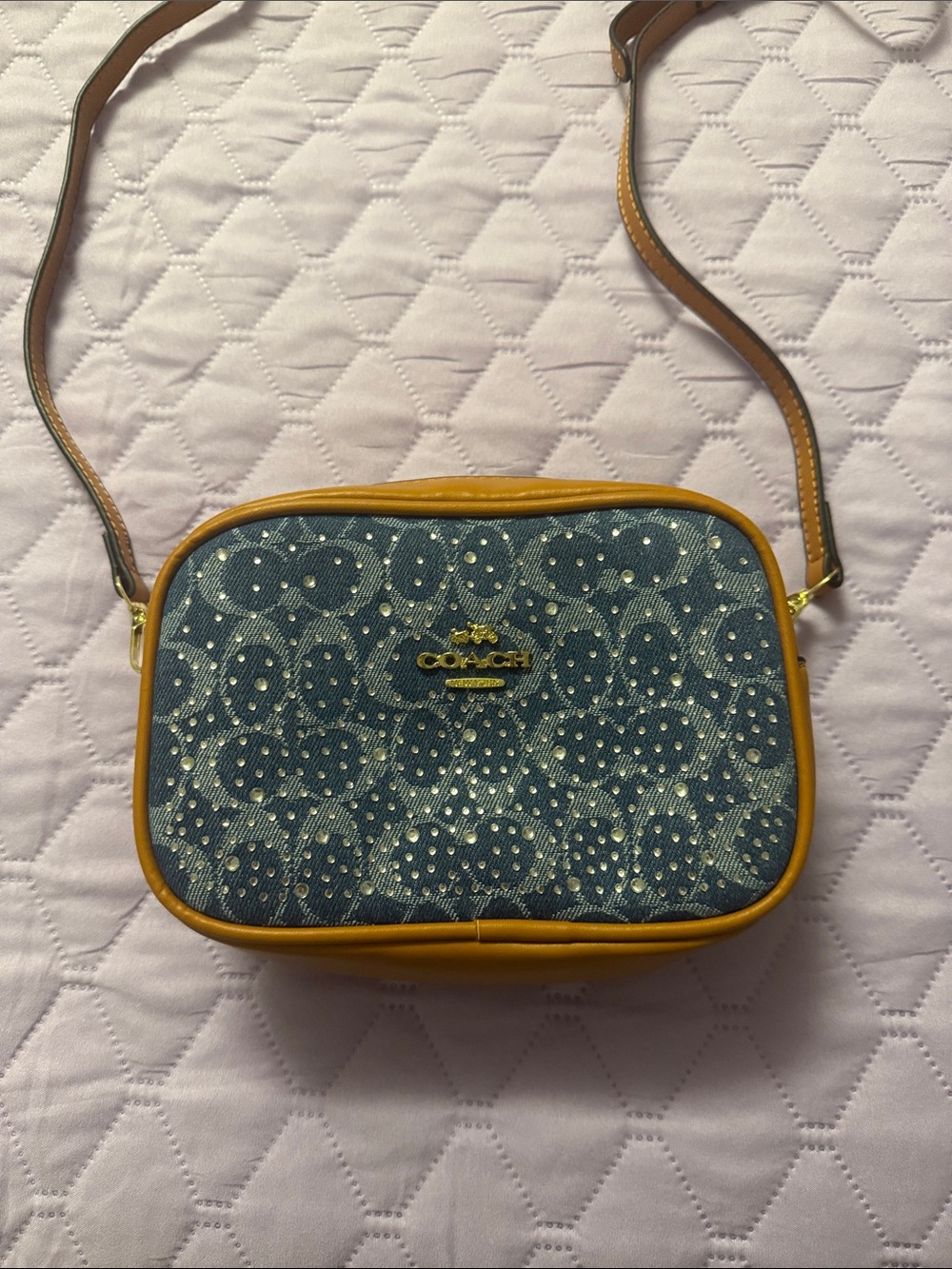 Coach Denim Logo Crossbody with Tan Trim
